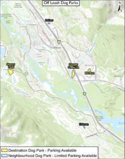 map of off leash dog parks in Canmore