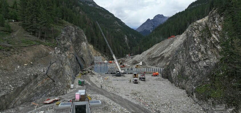 Drone image of Cougar Creek dam construction