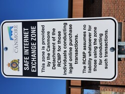 photo of the "Safe Internet Exchange Zone" sign at the Canmore RCMP detachment